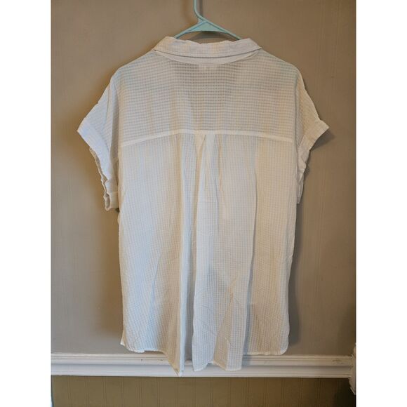 ANA Blouse Women's Large White Button Up Collared Shirt Semi Sheer 100% Cotton - Picture 6 of 6